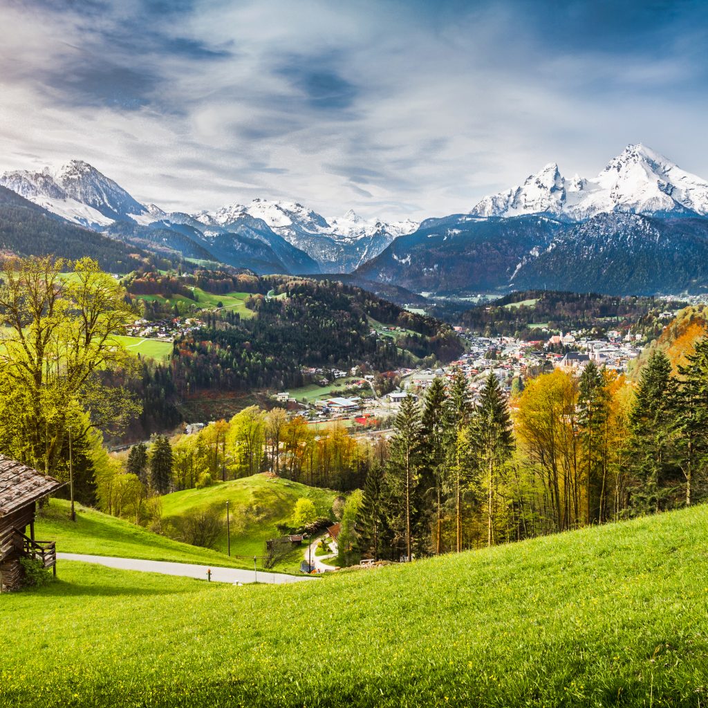Panoramic view of beautiful mountain landscape in the Bavarian A